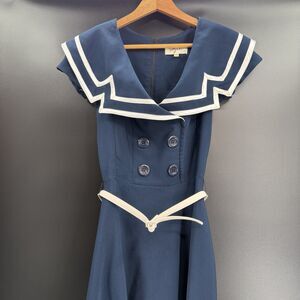 EUC Bettie Page Womens Vintage Nautical Sailor Pin-up Dress 50s By Tatyana Sz M